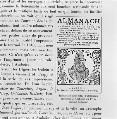 Almanakk laget av Michel de Nostradame (Nostradamus) (1503-66) 1715 av French School