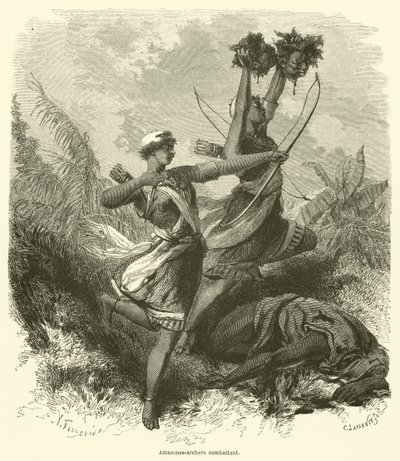 Amazons-bueskyttere slåss (gravering) av French School