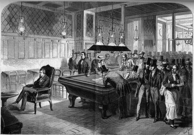 American chess player Paul Morphy (1837-1884) playing blind eight chess games at the Cafe de la Regence in Paris av French School