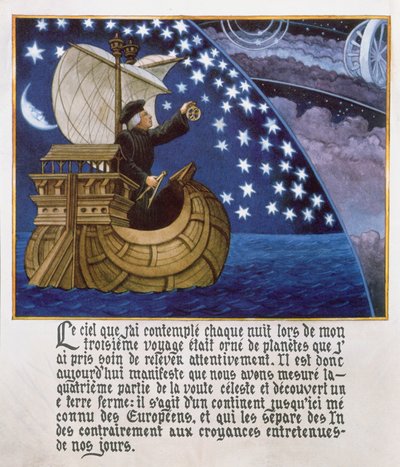 Amerigo Vespucci navigerer etter stjernene på sin tredje reise av French School