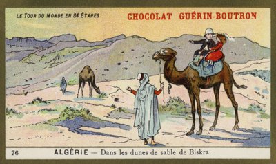 Blant sanddynene i Biskra, Algerie (chromolitho) av French School