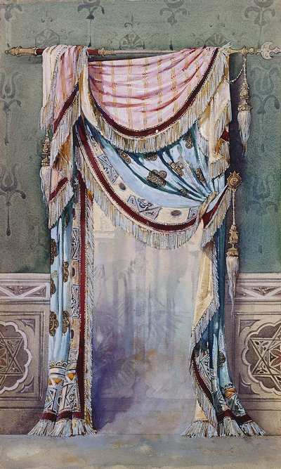 Et interiør med gardindesign, ca. 1880 av French School
