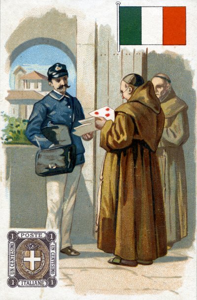 En italiensk postmann som leverer post, sent på 1800-tallet av French School