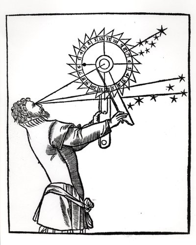 En astrolabium, illustrasjon fra Cosmographia av Petrus Apianus (1495-1552), utgitt i Paris av Vivant Gualtherot, 1551 Vivant av French School