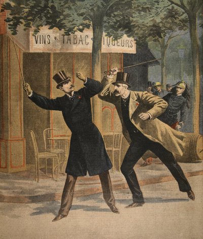 En hendelse mellom Esterhazy og Picquart, illustrasjon fra Le Petit Journal: Supplement illustre, 17. juli 1898 av French School