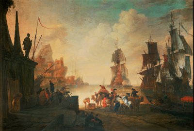 En orientalsk havn … (olje på lerret) av French School