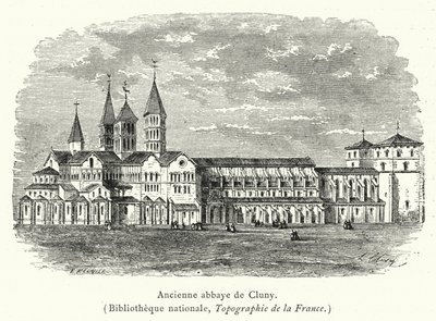 Tidligere Cluny Abbey (gravering) av French School