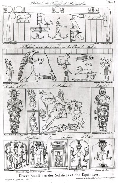 Gamle egyptiske og persiske religiøse og astronomiske illustrasjoner og symboler av French School