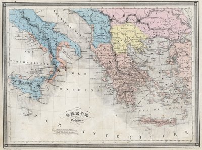 Antikkens Hellas og dets kolonier - Plate fra "Universal Atlas of Ancient and Modern Geography for Residential Schools" av Vuillemin - ca. 1845 av French School