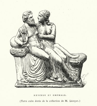 Gammel gresk terrakottaskulptur av Hercules og Omphale (gravering) av French School