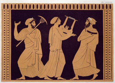 Gammel gresk teaterscene, etter en antikk vase av French School