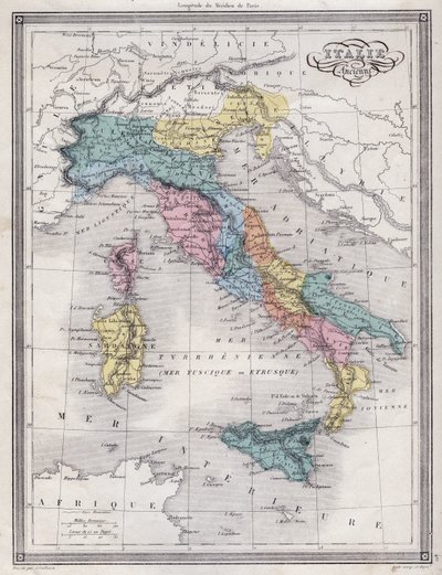 Det gamle Italia - Plate hentet fra "" Universal Atlas of Ancient and Modern Geography for Residential Schools"" av Vuillemin - ca. 1845 av French School