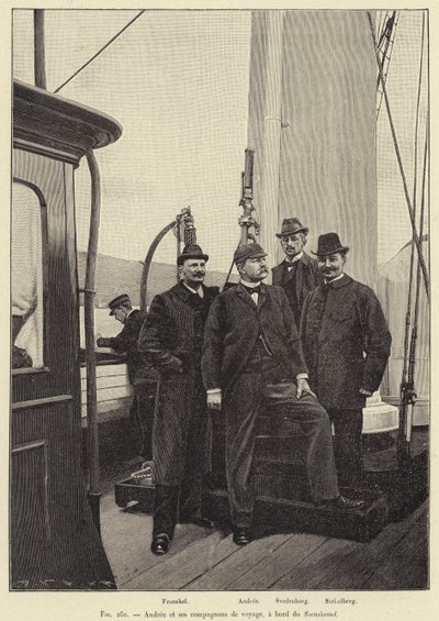 Andree og hennes reisefølge, ombord på Svensksund (gravering) av French School