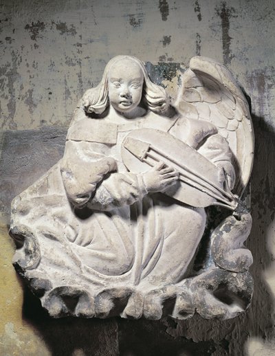 Englemusiker som spiller et strengeinstrument (basrelieff) av French School