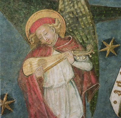 Engelmusiker som spiller en mandora, detalj fra kryptens hvelv av French School