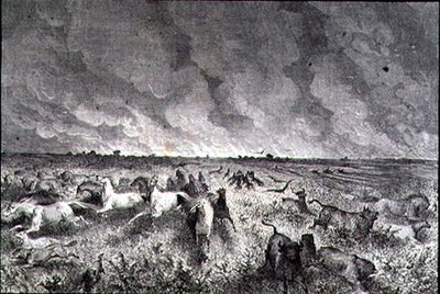 Dyr som flykter fra en præriebrann av French School