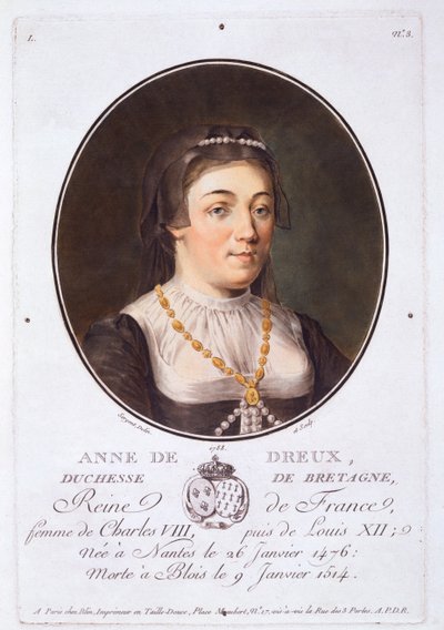 Anne de Dreux, hertuginne av Bretagne, fra Portraits of Great Men, Illustrious Women, and Memorable Subjects of France, utgitt 1787-92 av French School
