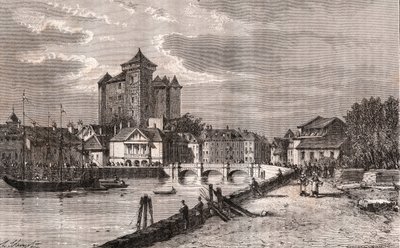 Annecy - Auvergne-Rhone-Alpes - engraving in “La France illustree: geographie, histoire, administration statistique” by V.A. Malt-Brown. 1884 av French School
