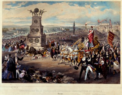 Jubileet for Den demokratiske og sosiale republikken: Triomphe de La Republique. Gravert fra 1848. Paris, Musee Carnavalet av French School