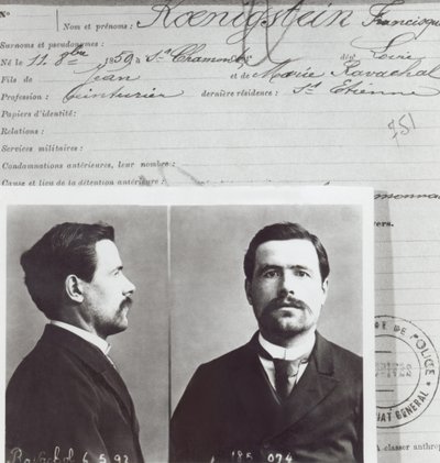 Antropometrisk form av Francois Claudius Koenigstein, såkalt Ravachol (1859-92), av French School
