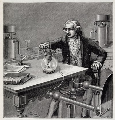 Antoine Laurent de Lavoisier (1743-1794) leder et eksperiment - i "Popular Physics" av Emile Desbeaux av French School