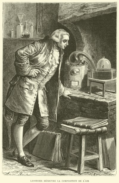 Antoine Lavoisier oppdager komposisjonen til Air (gravering) av French School