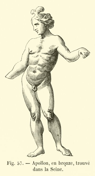 Apollo, i bronse, funnet i Seinen (gravering) av French School