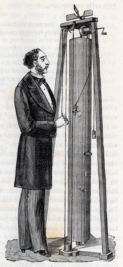Apparatus by Arthur Jules Morin (1795-1880) apparatus for the study of the fall of bodies - Engraving in “” Sciences brought to the graces of all - Popular physics and chemistry”” by Alexis Clerc - End 19th century - Private collection av French School