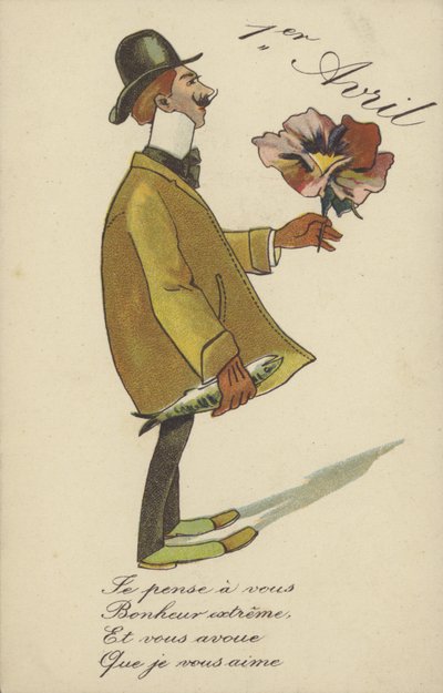aprilsnarr (farge litho) av French School