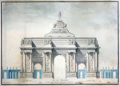 Arc de Triomphe, ca. 1810 (wc med penn og blekk på papir) av French School