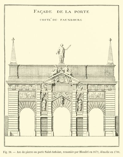 Steinbue eller Porte Saint-Antoine, ombygd av Blondel i 1672, revet i 1788 av French School