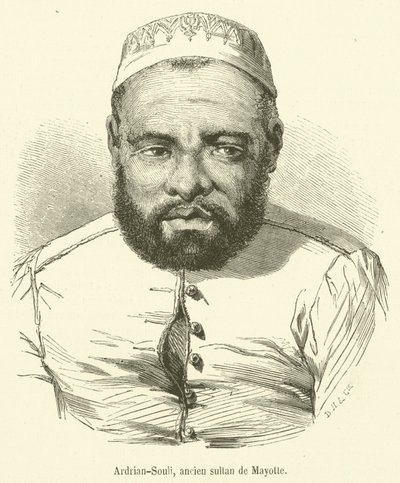 Adrian-Souli, gammel sultan av Mayotte (gravering) av French School
