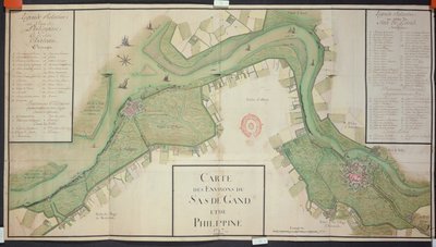 Område rundt Sas van Gent og Filippinene, Nederland, 1747 (penn, blekk og wc på papir) av French School