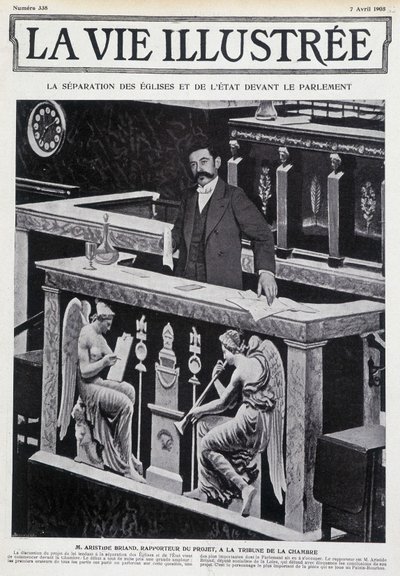 Aristide Briand på tribunen i kammeret (separasjon av kirke og stat) -i "" La Vie Illustrée""" av 07.04.1905. av French School