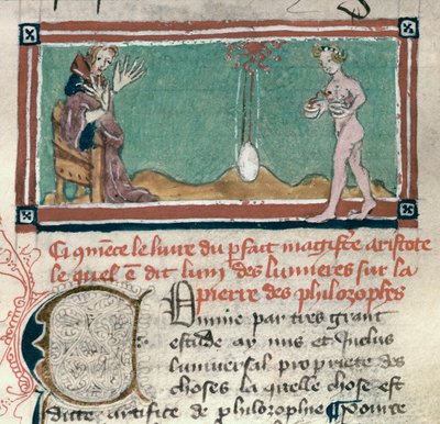 Aristoteles (384-322 f.Kr.) og de vises stein, fra en samling okkulte tekster av French School