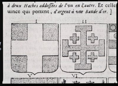 Armes de Montmorency et Godefroy de Bouillon - i "" Den vraye og perfekte vitenskapen om våpenskjoldet eller våpenindeksen"" av Pierre Paillot av French School