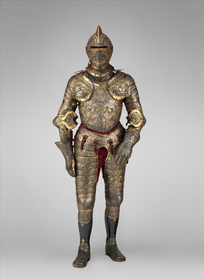 Rustning til Henrik II, konge av Frankrike (regjerte 1547–59), ca. 1555 (stål, gull, sølv, lær, tekstil)   Dato: ca. 1555 Medium: Stål, gull, sølv, lær, tekstil av French School