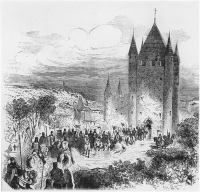 Army of Templars kommer inn i tempelet i Paris, illustrasjon for en Histoire de France, midten av 1800-tallet av French School