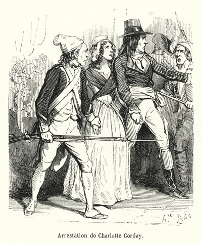 Arrestasjon av Charlotte Corday (gravering) av French School