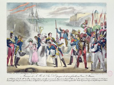 Ankomst av Hans Majestet Ferdinand VII og hans familie til Porte Sainte Marie, 1. oktober 1823, 1823 av French School
