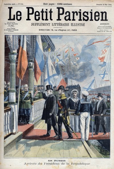 Ankomst av den franske republikkens president Emile Loubet (1838-1929) til Russland, i "Le petit Parisien"" av French School