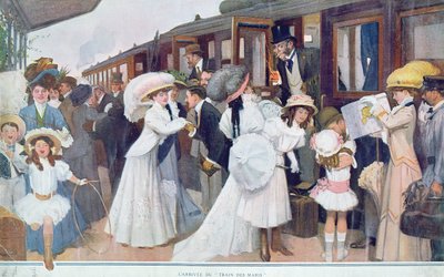 Ankomst av ektemenn med tog, 1908 av French School