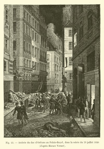 Ankomst av hertugen av Orléans til Palais-Royal, om kvelden 29. juli 1830, ifølge Horace Vernet av French School