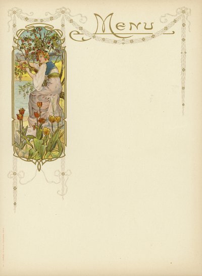 Art Nouveau-design for en meny av French School