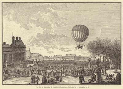 Charles og Roberts himmelfart til Tuileriene, 1. desember 1783 (gravering) av French School