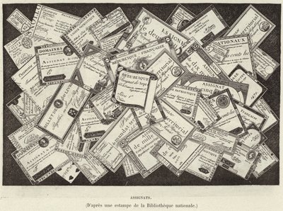 Oppdragsgivere. Assignater, valuta for den franske revolusjonen (gravering) av French School