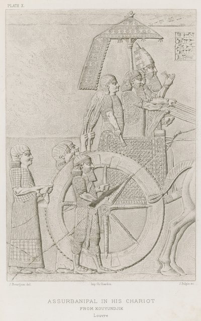Assurbanipal i sin vogn, fra Kouyundjik, Louvre av French School