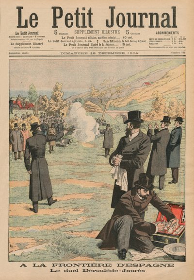 Ved den spanske grensen, duell mellom Paul Deroulede og Jean Jaures, illustrasjon fra Le Petit Journal, Supplement illustre, 18. desember 1904 av French School
