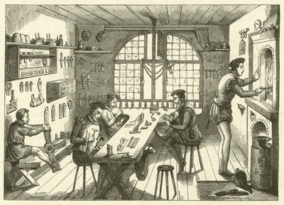 Verksted til Etienne de Laulne, kjent som Stephanus, gullsmed fra det sekstende århundre (gravering) av French School