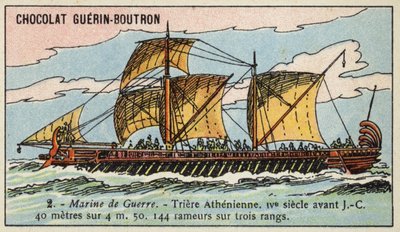 Athensk trirem, 4. århundre f.Kr. (chromolitho) av French School